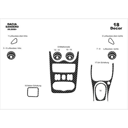 Meriç® Dacia Sandero Ön Torpido Kaplama 18 Parça 2008-2011