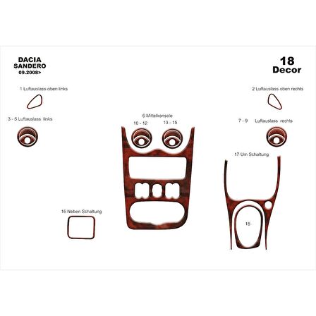 Meriç® Dacia Sandero Ön Torpido Kaplama 18 Parça 2008-2011