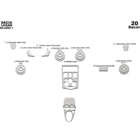 Meriç® Dacia Logan Ön Torpido Kaplama 20 Parça 2005-2009