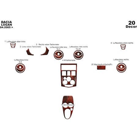 Meriç® Dacia Logan Ön Torpido Kaplama 20 Parça 2005-2009