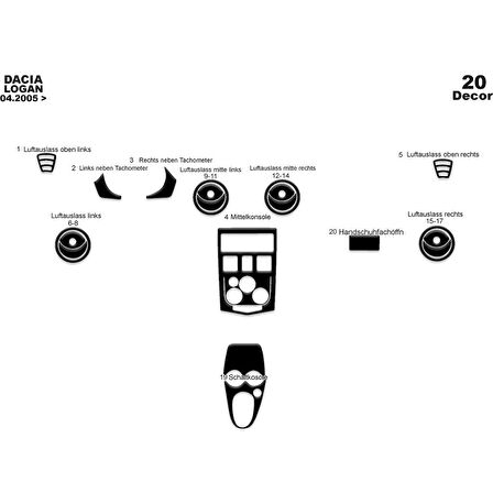 Meriç® Dacia Logan Ön Torpido Kaplama 20 Parça 2005-2009