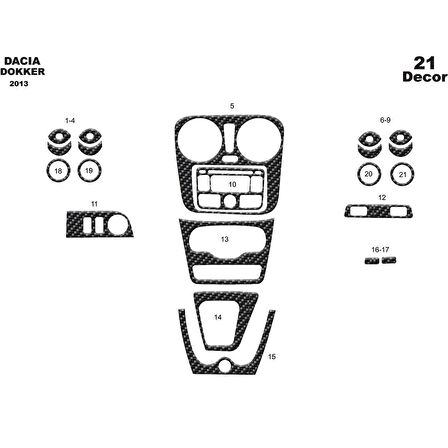 Meriç® Dacia Dokker Ön Torpido Kaplama 21 Parça 2013-›
