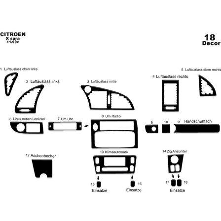 Meriç® Citroen Xsara 2 Ön Torpido Kaplama 18 Parça 1999-2006