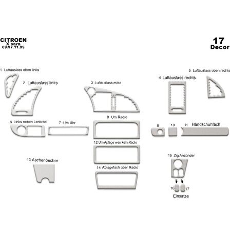 Meriç® Citroen Xsara 1 Ön Torpido Kaplama 17 Parça 1997-1999