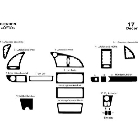 Meriç® Citroen Xsara 1 Ön Torpido Kaplama 17 Parça 1997-1999