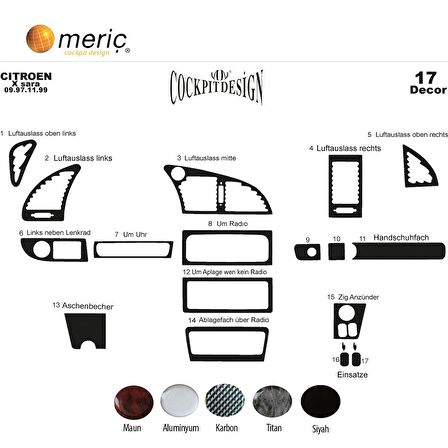 Meriç® Citroen Xsara 1 Ön Torpido Kaplama 17 Parça 1997-1999
