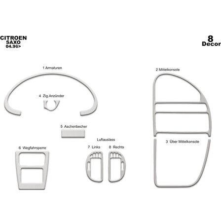 Meriç® Citroen Saxo Ön Torpido Kaplama 8 Parça 1996-1999