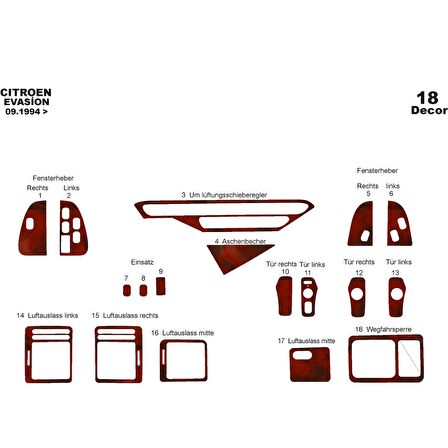 Meriç® Citroen Evasion Ön Torpido Kaplama 18 Parça 1994-2002