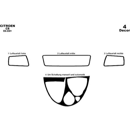 Meriç® Citroen C8 Ön Torpido Kaplama 4 Parça 2002-2009