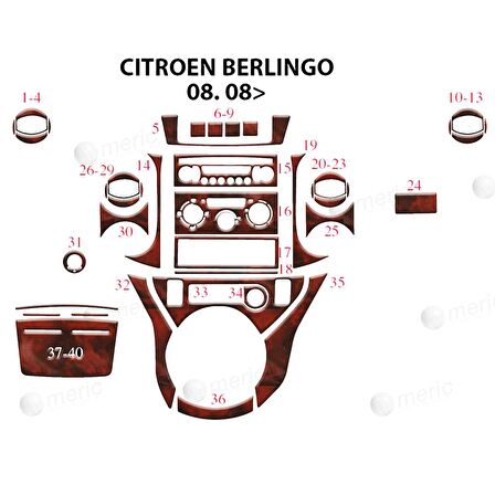 Meriç® Citroen Berlingo Ön Torpido Kaplama 40 Parça 2008-2018