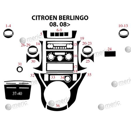 Meriç® Citroen Berlingo Ön Torpido Kaplama 40 Parça 2008-2018