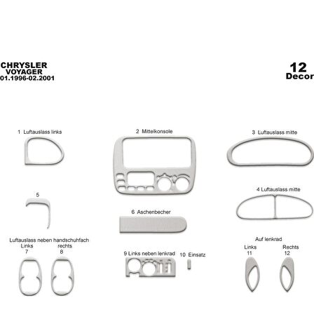 Meriç® Chrysler Voyager Ön Torpido Kaplama 12 Parça 1996-2001