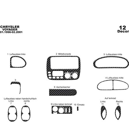 Meriç® Chrysler Voyager Ön Torpido Kaplama 12 Parça 1996-2001