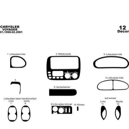 Meriç® Chrysler Voyager Ön Torpido Kaplama 12 Parça 1996-2001
