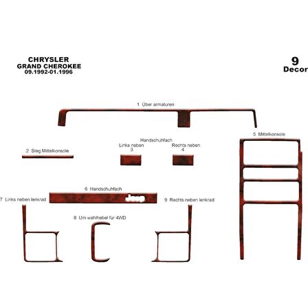 Meriç® Chrysler Grand Cherokee Ön Torpido Kaplama 9 P. 1992-1996