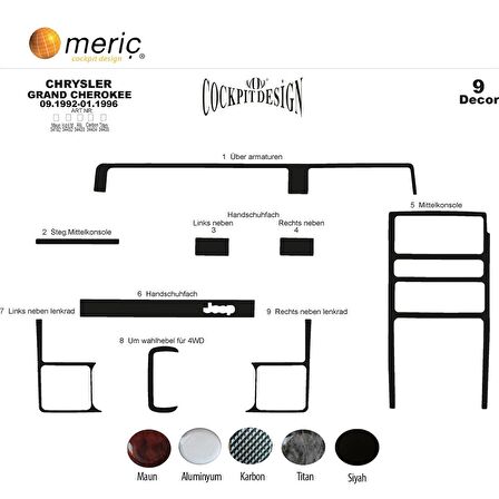Meriç® Chrysler Grand Cherokee Ön Torpido Kaplama 9 P. 1992-1996