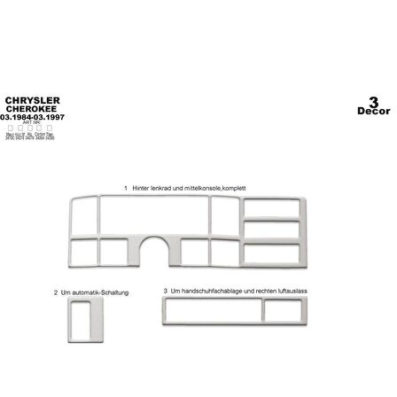 Meriç® Chrysler Cherokee Ön Torpido Kaplama 3 Parça 1984-1997