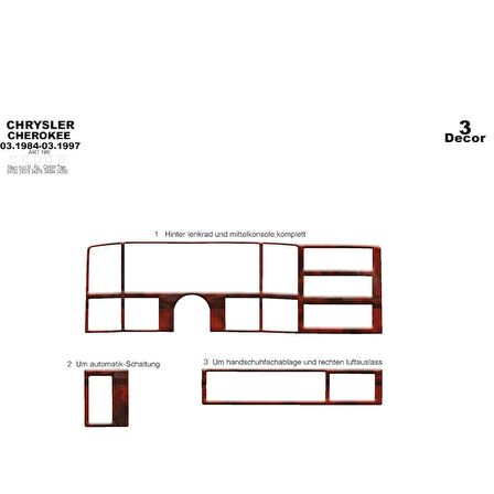 Meriç® Chrysler Cherokee Ön Torpido Kaplama 3 Parça 1984-1997