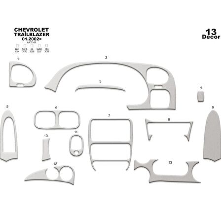 Meriç® Chevrolet Trailblazer Ön Torpido Kaplama 13 Parça 2002-2007