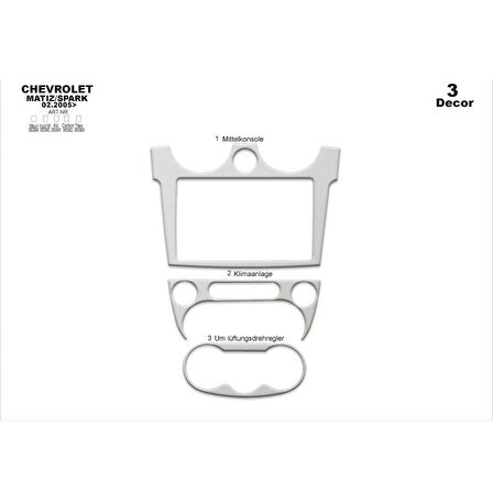 Meriç® Chevrolet Matiz Spark Ön Torpido Kaplama 3 Parça 2005-2009