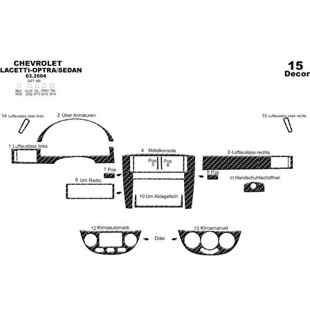 Meriç® Chevrolet Lacetti Sedan Ön Torpido Kaplama 15 Parça 2004-›