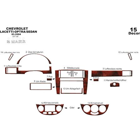 Meriç® Chevrolet Lacetti Sedan Ön Torpido Kaplama 15 Parça 2004-›