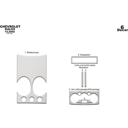 Meriç® Chevrolet Kalos Ön Torpido Kaplama 6 Parça 2002-2009