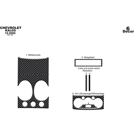 Meriç® Chevrolet Kalos Ön Torpido Kaplama 6 Parça 2002-2009