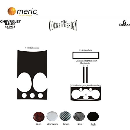 Meriç® Chevrolet Kalos Ön Torpido Kaplama 6 Parça 2002-2009