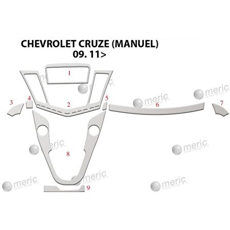 Meriç® Chevrolet Cruze Ön Torpido Kaplama (Manuel) 9 Parça 2011-›