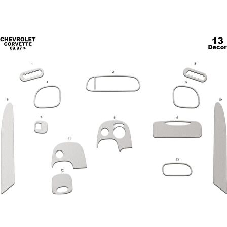 Meriç® Chevrolet Corvette Ön Torpido Kaplama 13 Parça 1997-2005