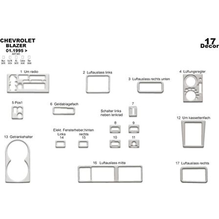 Meriç® Chevrolet Blazer Ön Torpido Kaplama 17 Parça 1995-2003