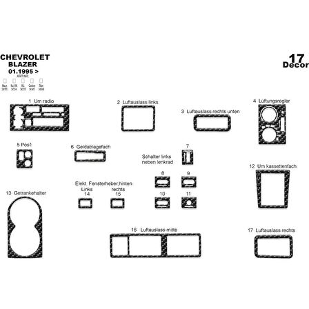 Meriç® Chevrolet Blazer Ön Torpido Kaplama 17 Parça 1995-2003