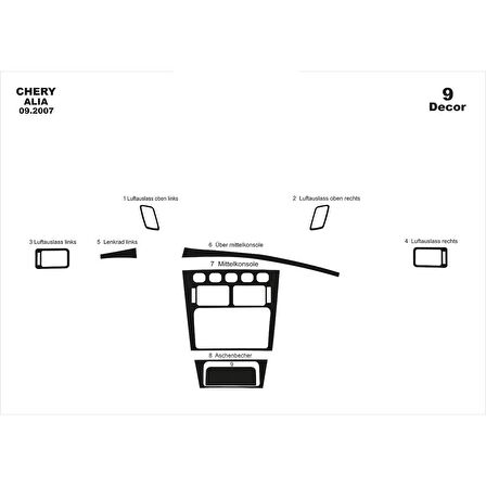 Meriç® Chery Alia Ön Torpido Kaplama 9 Parça 2007-2015