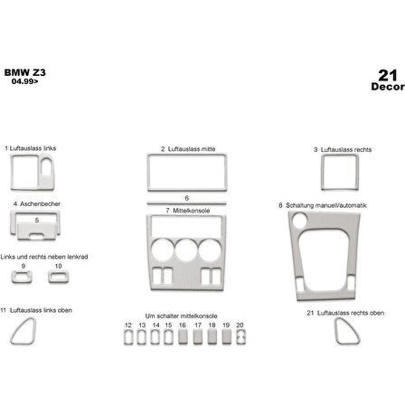 Meriç® Bmw Z3 Ön Torpido Kaplama 21 Parça 1999-2005