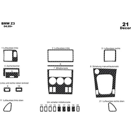 Meriç® Bmw Z3 Ön Torpido Kaplama 21 Parça 1999-2005