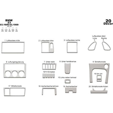 Meriç® Bmw Z3 Ön Torpido Kaplama 20 Parça 1996-1999