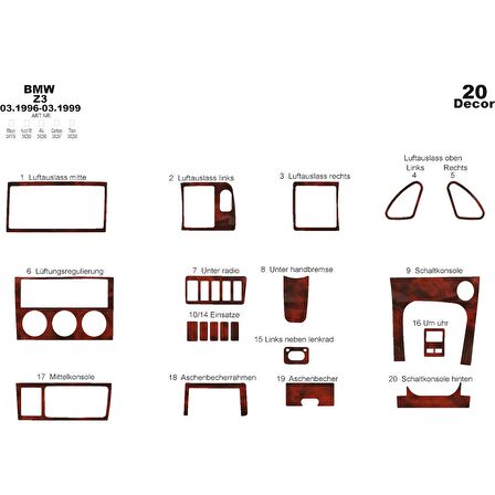 Meriç® Bmw Z3 Ön Torpido Kaplama 20 Parça 1996-1999
