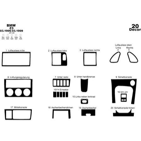 Meriç® Bmw Z3 Ön Torpido Kaplama 20 Parça 1996-1999
