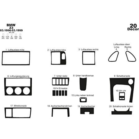 Meriç® Bmw Z3 Ön Torpido Kaplama 20 Parça 1996-1999