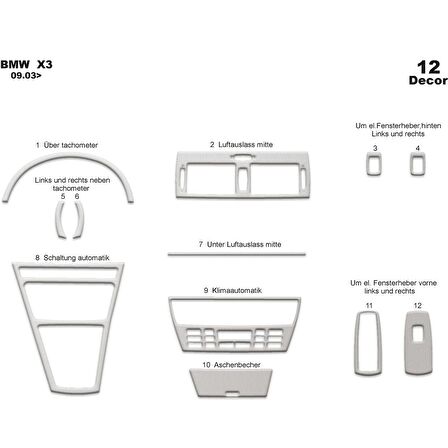 Meriç® Bmw X3 Ön Torpido Kaplama 12 Parça 2003-2009