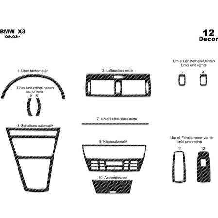 Meriç® Bmw X3 Ön Torpido Kaplama 12 Parça 2003-2009