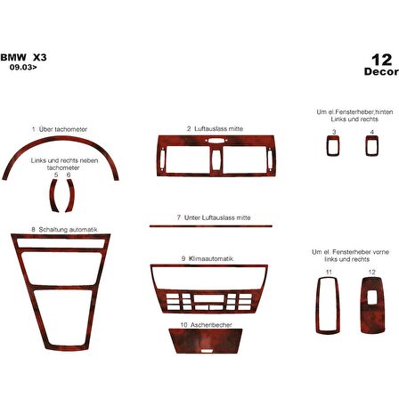 Meriç® Bmw X3 Ön Torpido Kaplama 12 Parça 2003-2009