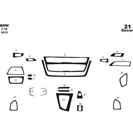 Meriç® Bmw F30 Ön Torpido Kaplama 21 Parça 2013-›