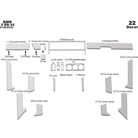Meriç® Bmw 5 E34 Ön Torpido Kaplama 22 Parça 1988-1995