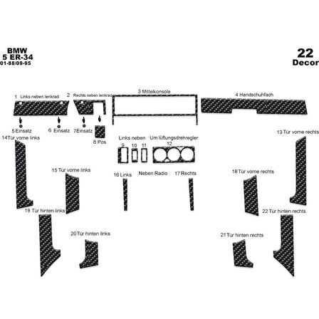 Meriç® Bmw 5 E34 Ön Torpido Kaplama 22 Parça 1988-1995