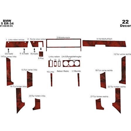 Meriç® Bmw 5 E34 Ön Torpido Kaplama 22 Parça 1988-1995