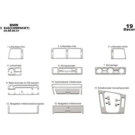 Meriç® Bmw 3 Seri E46 Compackt Ön Torpido Kaplama 19 P. 1998-2004