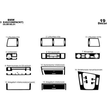Meriç® Bmw 3 Seri E46 Compackt Ön Torpido Kaplama 19 P. 1998-2004