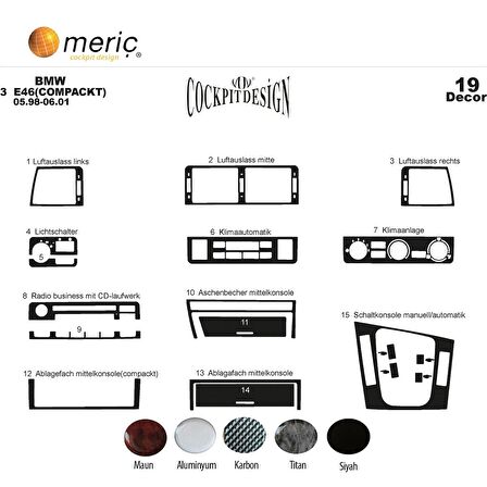 Meriç® Bmw 3 Seri E46 Compackt Ön Torpido Kaplama 19 P. 1998-2004